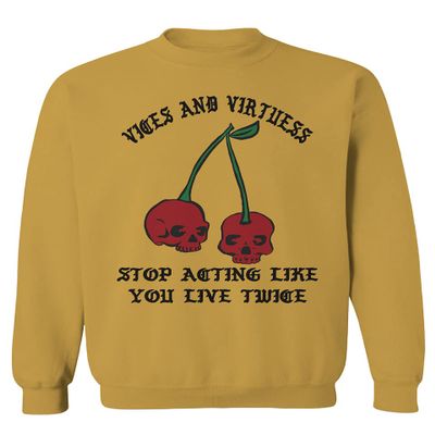 0398. Cool Motivational Quotes Graphic Skull Death Tattoo Art Cherry Good Society Men's Crewneck Sweatshirt (Gold Large)