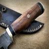 Damascus steel fixed blade knife with Leather sheath, round wood scale with brass finger guard and cap, 8 inches long skinning knife (Brown) view 3