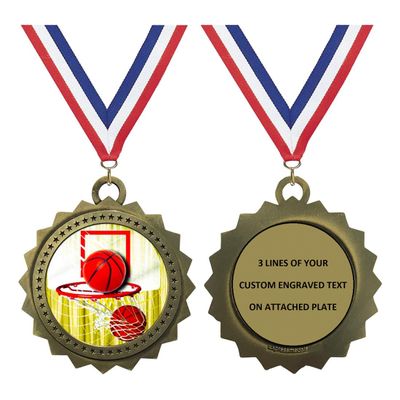 Basketball Gold Large 3 Inch Engraved Medals Trophy Award Personalized Free D03-FCL411 10PK
