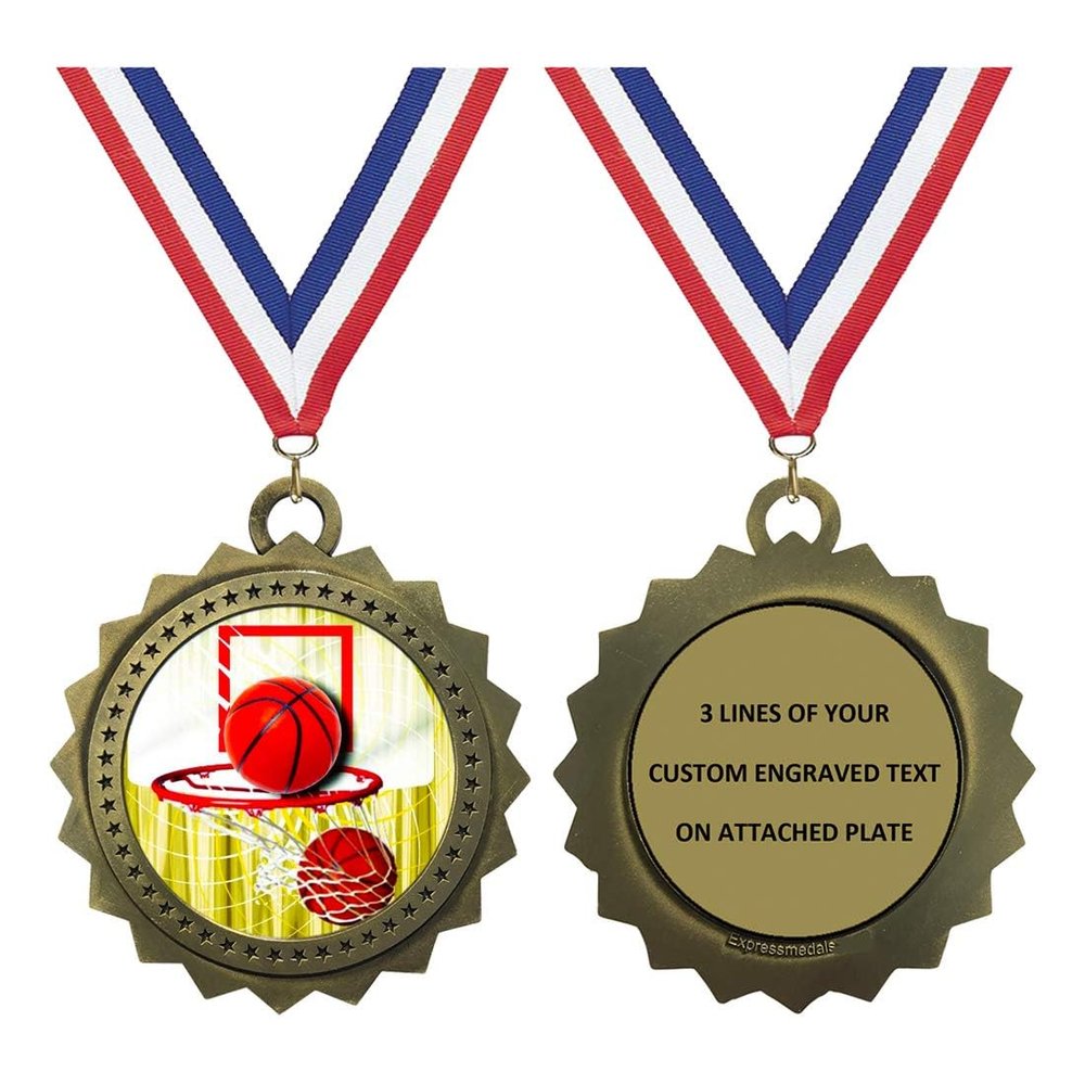 Basketball Gold Large 3 Inch Engraved Medals Trophy Award Personalized Free D03-FCL411 10PK