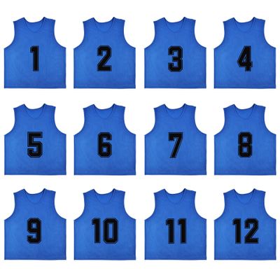 RE-HUO 12 Pack Numbered1-12 Scrimmage Vests/Sport Pinnies/Training Bibs For Basketball,Soccer, Volleyball and Baseball(dark blue1-12,L)