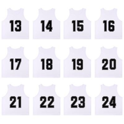 RE-HUO Set of 12 Numbered (13-24) Soccer Vests/Sport Pinnies/Training Bibs with Free Carry Bag(White13-24,XL)