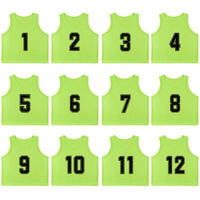 RE-HUO 12 Pack Numbered1-12 Scrimmage Vests/Sport Pinnies/Training Bibs For Basketball,Soccer, Volleyball and Baseball(neon green1-12,XL)
