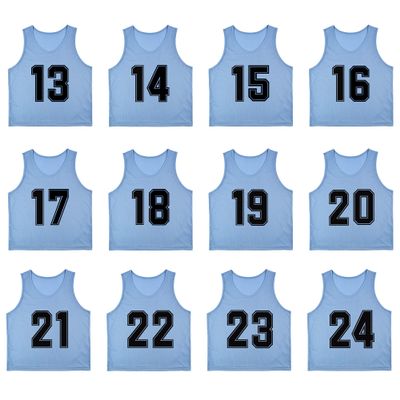 RE-HUO Set of 12 Numbered (13-24) Soccer Vests/Sport Pinnies/Training Bibs with Free Carry Bag(Sky blue13-24,L)