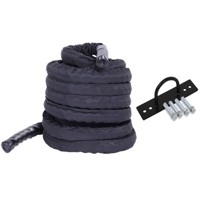 Battle Rope Hua Professional Physical Training Battle Rope, with Fixed Anchor Kit, 38mm 50m in Diameter, Length 9m 12m Strength Training Fitness Rope, Black (Size : 38mmx9m)