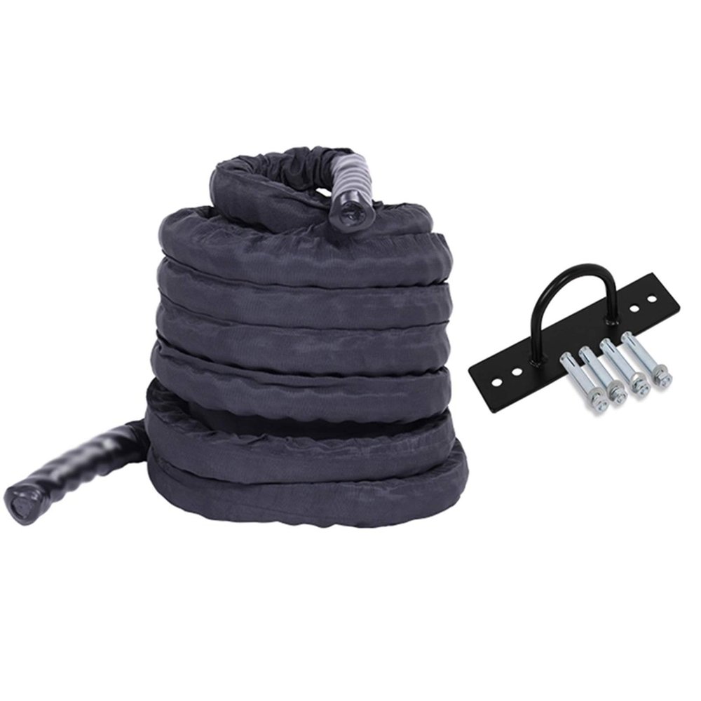 Battle Rope Hua Professional Physical Training Battle Rope, with Fixed Anchor Kit, 38mm 50m in Diameter, Length 9m 12m Strength Training Fitness Rope, Black (Size : 38mmx9m)
