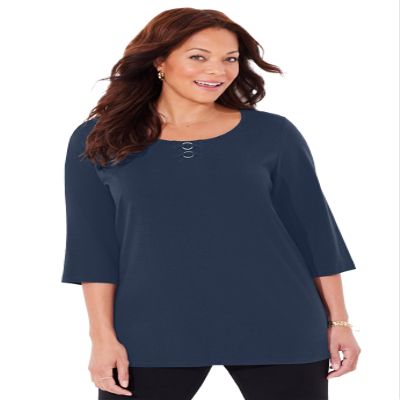 Catherines Women's Plus Size Suprema Studio Double-Ring Tee - 6X, Navy