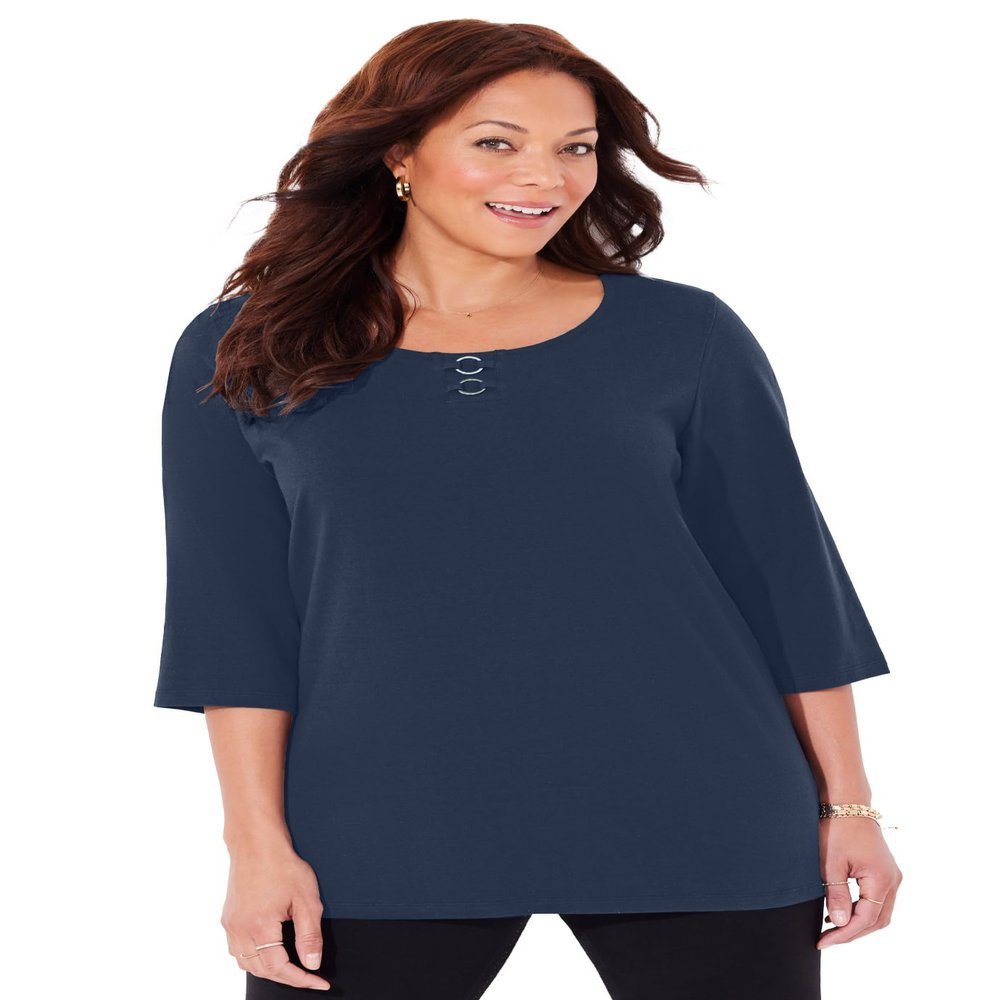 Catherines Women's Plus Size Suprema Studio Double-Ring Tee - 6X, Navy