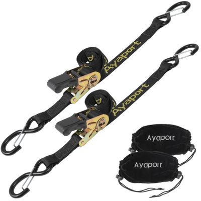 Ayaport Boat Trailer Transom Tie Down Straps for Boat Jet ski Kayak Canoe 4 Feet 2400lbs Break Strength Heavy Duty Ratchet Straps with S Hooks, Pack of 2