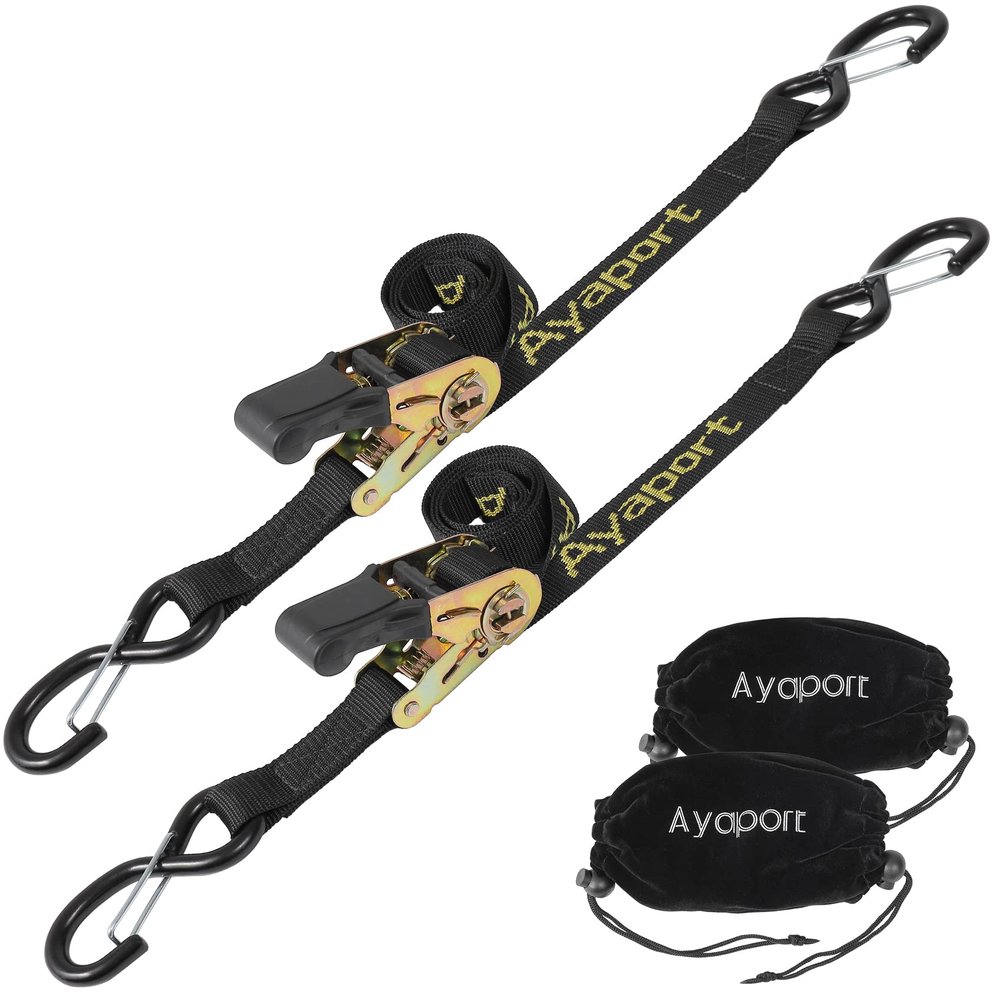 Ayaport Boat Trailer Transom Tie Down Straps for Boat Jet ski Kayak Canoe 4 Feet 2400lbs Break Strength Heavy Duty Ratchet Straps with S Hooks, Pack of 2