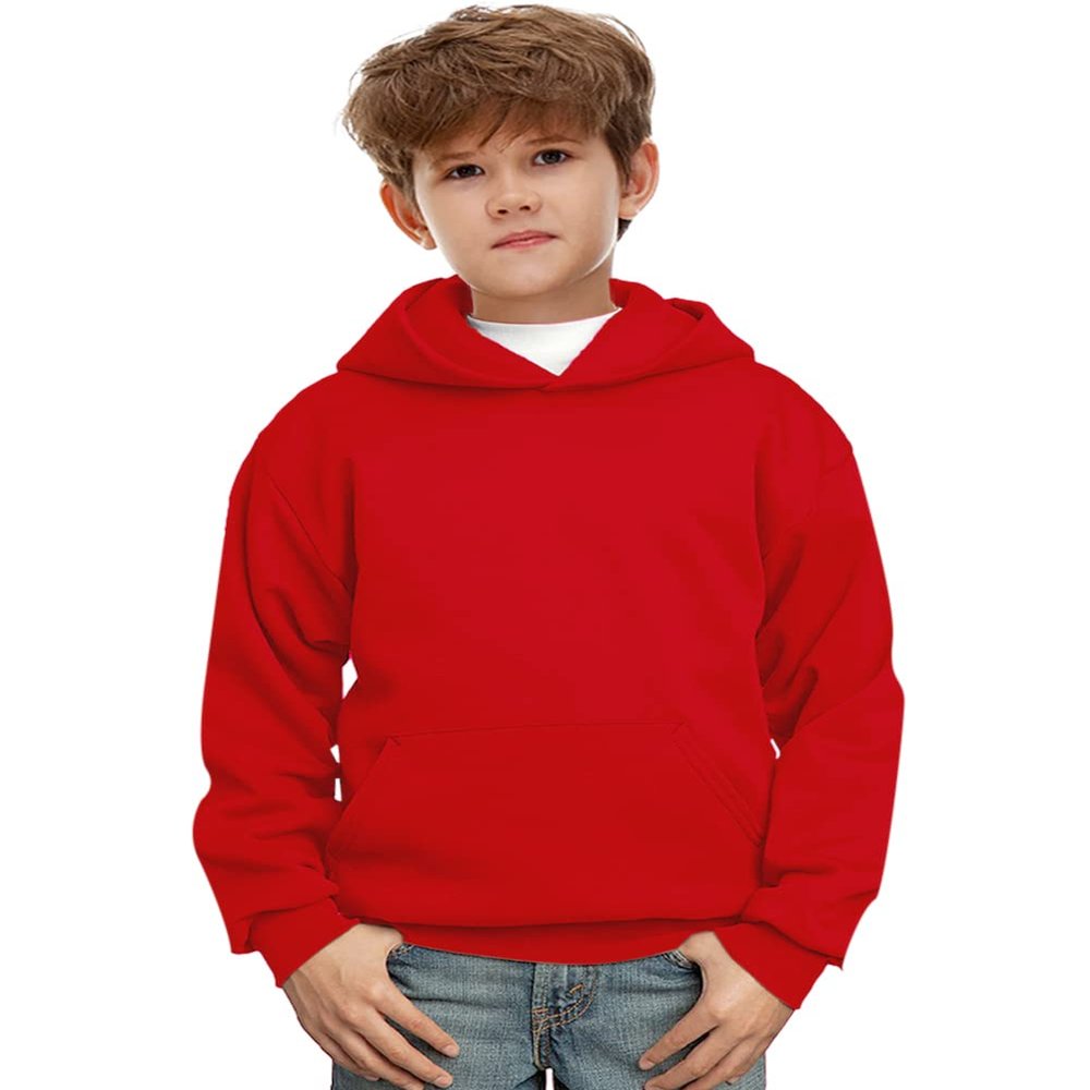 Girls Red Hooded Sweatshirt Classic with Big Pocket Long Sleeve Cute Unisex Kids Athletic Hoodies 7-8 Years