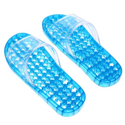 1 Pair PVC Bathroom Shower Slippers Hollow Out Slipper Blue Bath Non Flop Shoes Summer Casual Plastic Slipper Sandals for Spa Size