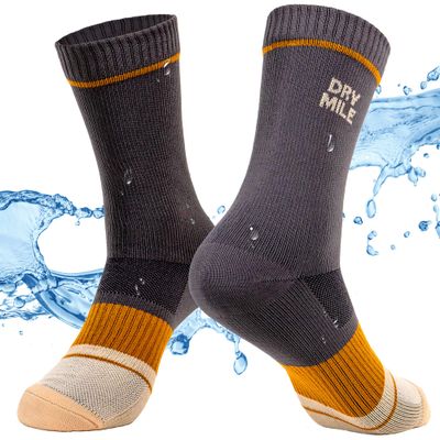 DRYMILE Slim Waterproof Socks, Soft Charcoal Yarn, Optimized Breathability and Odor Control, All-Season Outdoor Activities - Crew (L, Charcoal and Khaki)