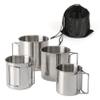 Wulisan Stackable Camping Mug Stainless Steel Portable Cups with Folding Handle & Mesh Bag for Touring Trips Outdoor Camping Campfire Hiking Picnic 4 Piece Set 7.44oz, 11.16oz, 16.9oz, 22.3oz view 1