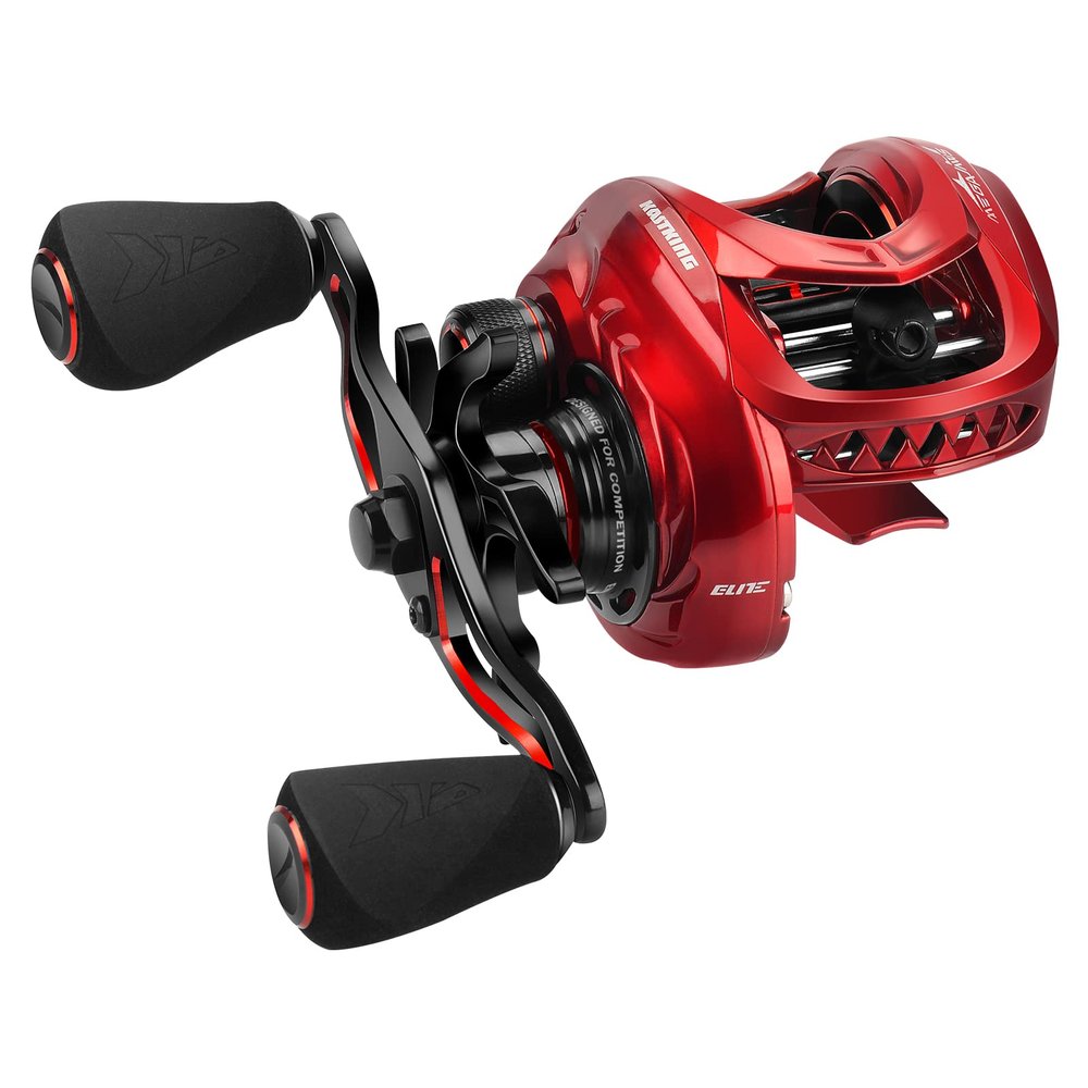 KastKing MegaJaws Elite Baitcasting Reels, 9.1:1 Gear Ratio, Right Handed, Scarlet, Standard Spool, Flipping Switch