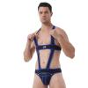 CHICTRY Men's One Piece Jockstrap Leotard Underwear Backless Jumpsuits Wrestling Singlet Bodysuit Blue X-Large view 2