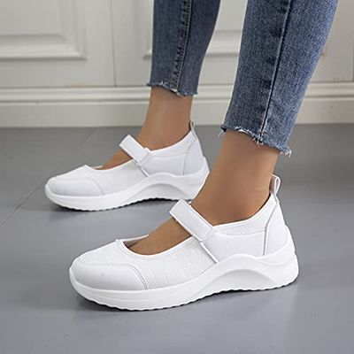 HHZY Women's Casual Platform Mesh Mules Sneaker Nurse Shoes Mary Jane Shoes Comfortable Summer Breathable Non-Slip Walking Sandals,White,US7/EU38