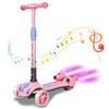 3 Wheel Scooter for Kids, Toddler Scooter with Bluetooth Music Speaker Steam Sprayer LED Lights Aluminum Alloy T-Bar, Ideal Gift for Boys Girls Ages 3-10 (Pink) view 1