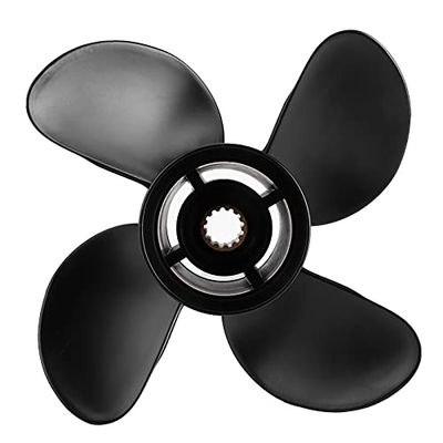 Marine Propeller, High Thrust 4 Blades Aluminum Alloy Propeller with 13Pcs Pure Copper Spline Teeth, 10 3/8x13in High Thrust Outboard Propeller Fit for Outboard
