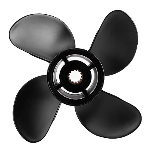 Marine Propeller, High Thrust 4 Blades Aluminum Alloy Propeller with 13Pcs Pure Copper Spline Teeth, 10 3/8x13in High Thrust Outboard Propeller Fit for Outboard