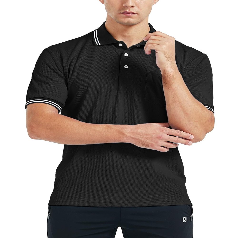 FitsT4 Sports Short Sleeve Polo Shirt Baseball/Softball Umpire Jersey/Referee Uniform - Sized for Chest Protector Black L