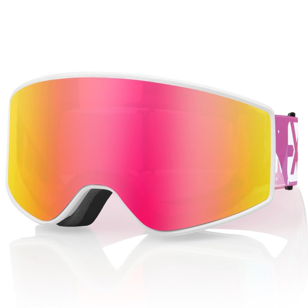 EXP VISION Kids Ski/Snowboard Goggles, Child Snow Goggles Over Glasses for Boys Girls Toddler Age 4-14 (Kids Ski Goggles-Pink)