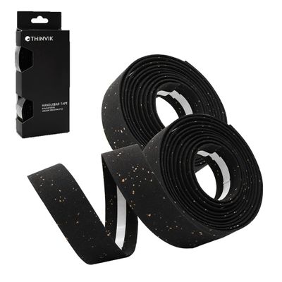 Thinvik EVA Cork Bike Handlebar TapeEnvironmental Bicycle Bar Tape, Anti-Slip Cycling Handle Wraps,Sweat-Absorbent Bicycle Handle Bar Tape Comfortable Grip for Road Bike Cycling-2 Rolls (Black)