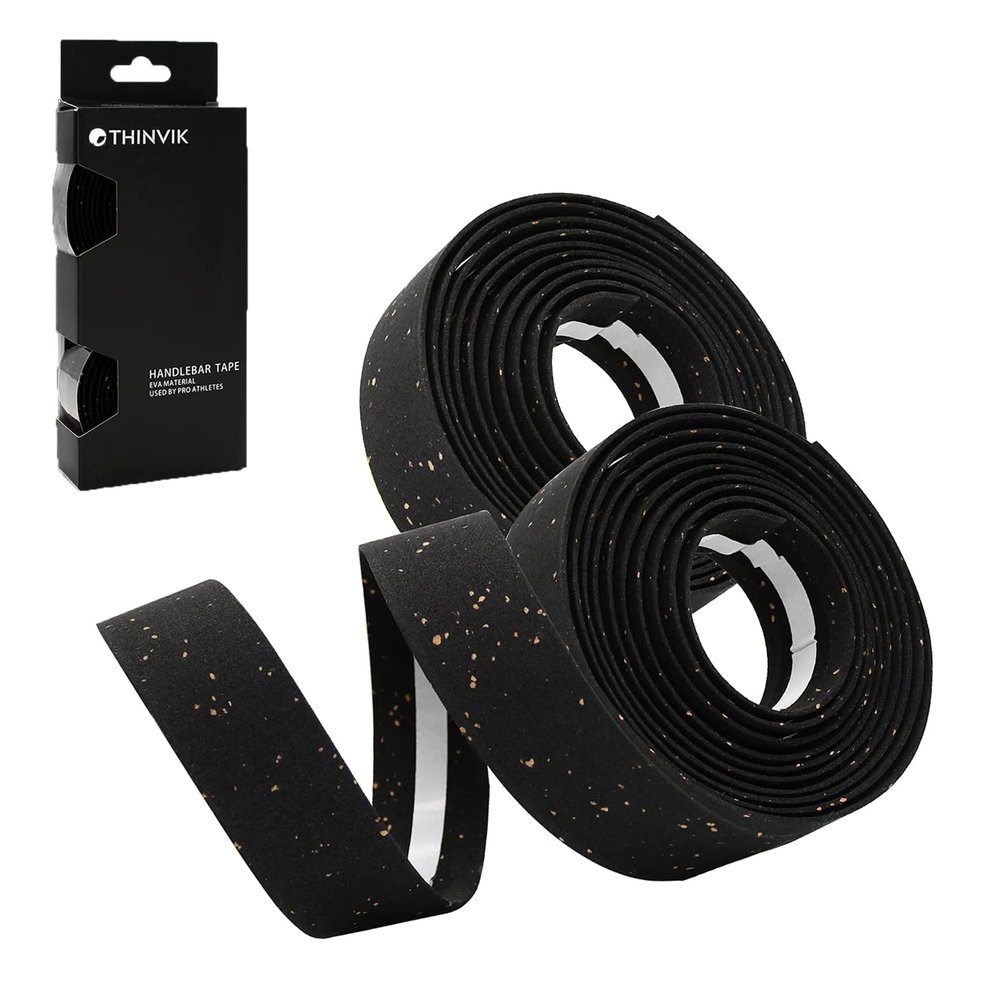 Thinvik EVA Cork Bike Handlebar TapeEnvironmental Bicycle Bar Tape, Anti-Slip Cycling Handle Wraps,Sweat-Absorbent Bicycle Handle Bar Tape Comfortable Grip for Road Bike Cycling-2 Rolls (Black)