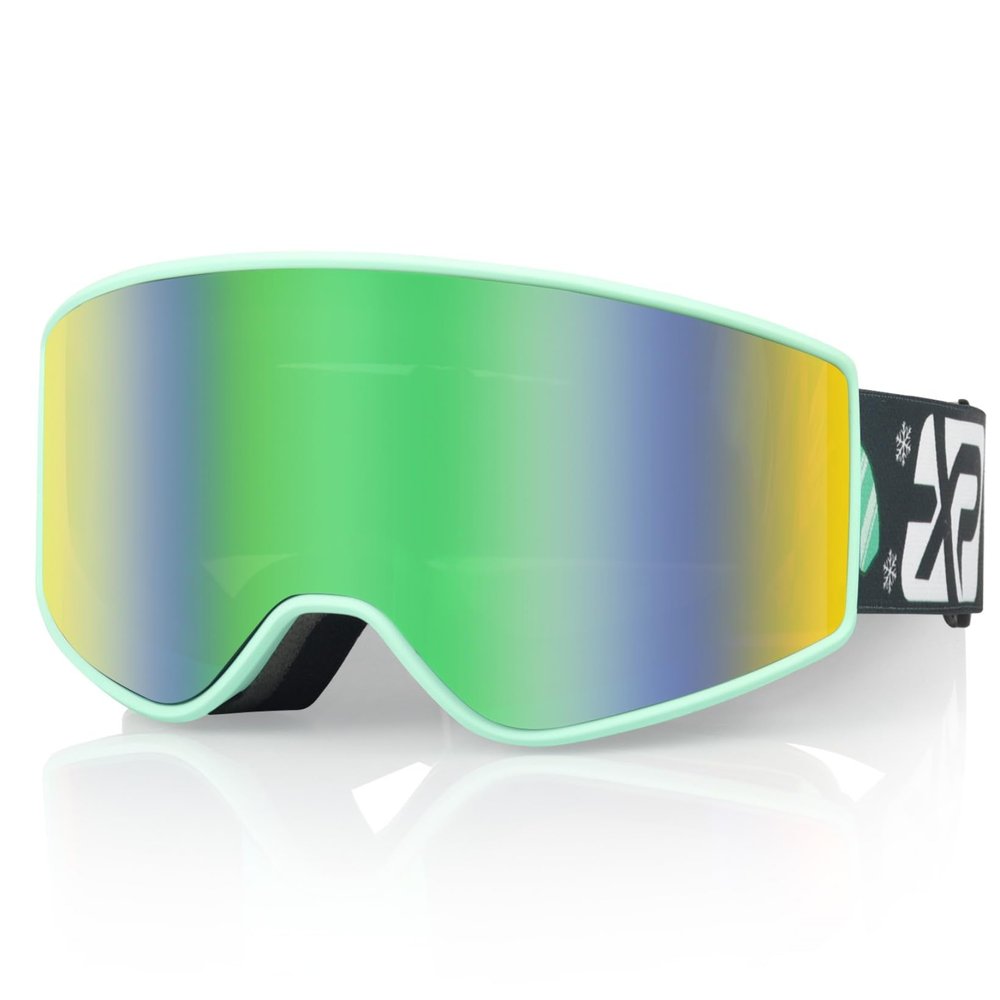 EXP VISION Kids Ski Snowboard Goggles, Parent-child Snow Goggles Over Glasses for Age 4-14 Boys, Girl, Youth(Kids Ski Goggles-Green)