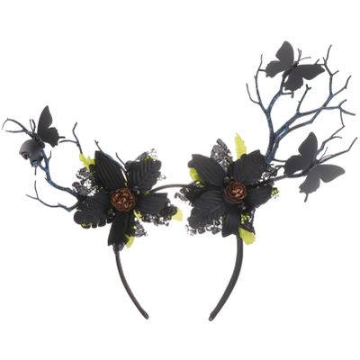 Beaupretty Butterfly Forest Antler Hairband Tree Branches Butterfly Headband Antler Headpiece Leaves Deer Crown Halloween Cosplay Headwear