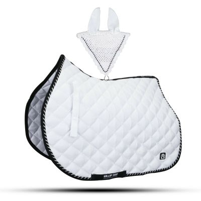 Numnah Saddle Pads with Matchy Fly Veil Bonnet Set (Ship from USA) (Full, White)
