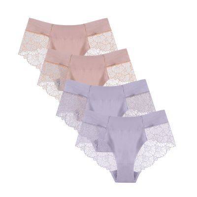 4 Pack of Womens Underwear Lace Sexy Panties Milk Silk Non-Trace Ice Silk Breathable Briefs Lace Underwear (Style BL)