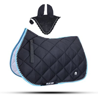 GLP General Saddle Pads with Matching Fly Veil Set (Ship from USA) (Full, Black)