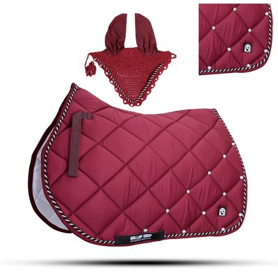 GLP Numnah Horse Saddle Pad with Matching Ear Bonnet (Ship from USA) (Full, Maroon)