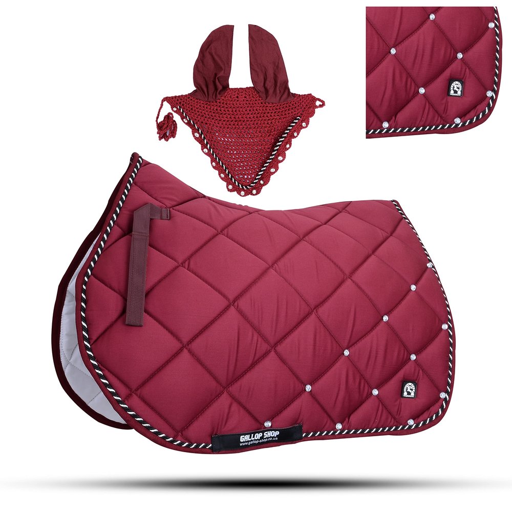 GLP Numnah Horse Saddle Pad with Matching Ear Bonnet (Ship from USA) (Full, Maroon)
