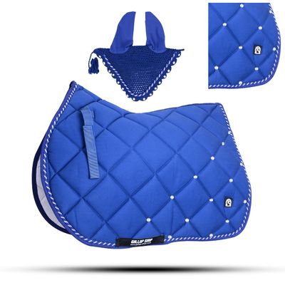 GLP Numnah Horse Saddle Pad with Matching Ear Bonnet (Ship from USA) (Full, Royal Blue)