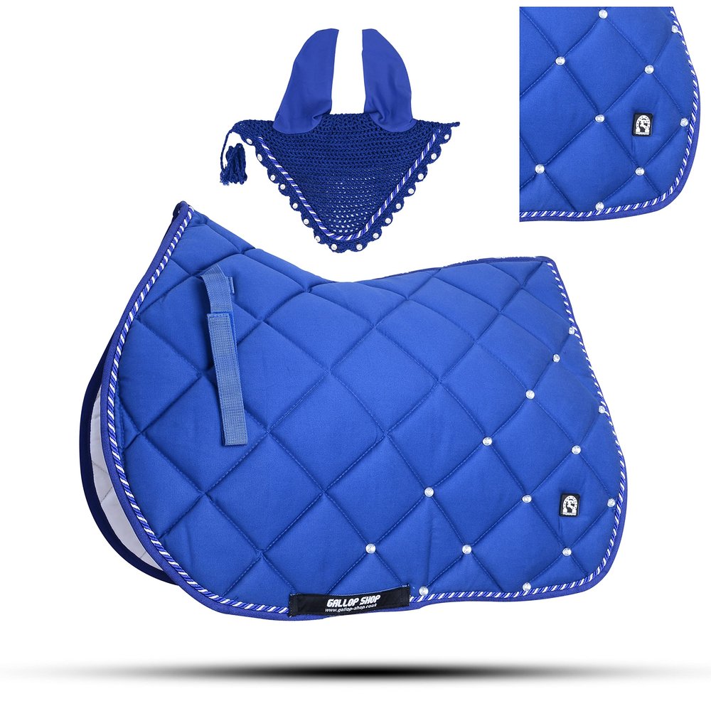GLP Numnah Horse Saddle Pad with Matching Ear Bonnet (Ship from USA) (Full, Royal Blue)