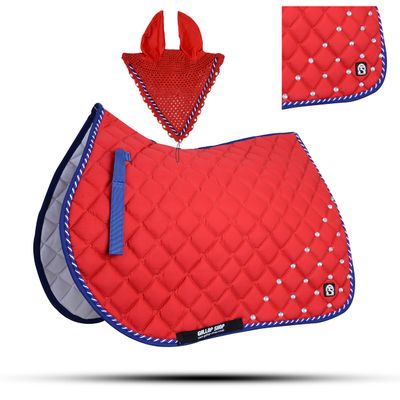 GLP Numnah Saddle Pads with Matchy Bonnet Set with Jewel (Ship from USA) (Pony, Red)