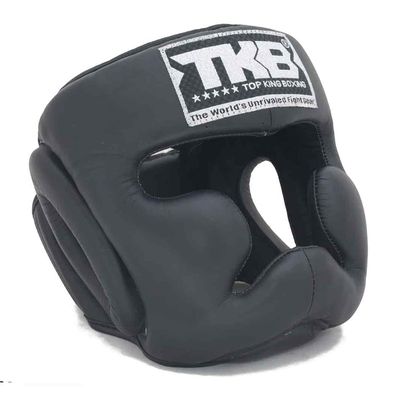 TOP KING Boxing Muay Thai Headgear Head Guard Protection (Black/Black/Black, XL)