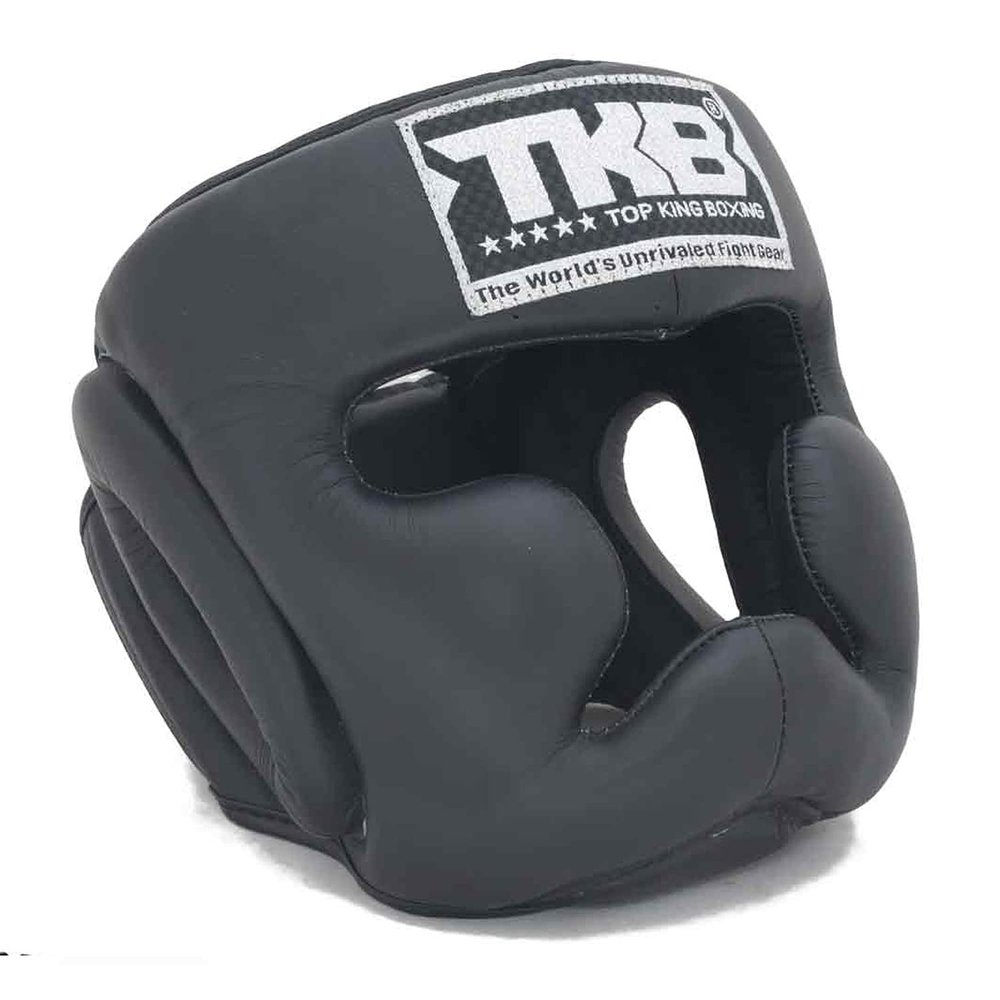 TOP KING Boxing Muay Thai Headgear Head Guard Protection (Black/Black/Black, XL)