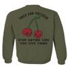 0397. Front and Back Cool Graphic Tattoo Bones Death Vibe Cherry Skull You Live Twice Men's Crewneck Sweatshirt (Olive Large) view 2