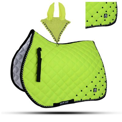 GLP Numnah Saddle Pads with Matchy Bonnet Set with Jewel (Ship from USA) (Cob, Yellow)