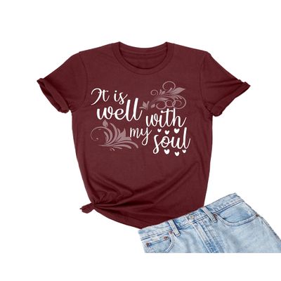 Go All Out 5X-Large Maroon Adult It is Well with My Soul Christian T-Shirt