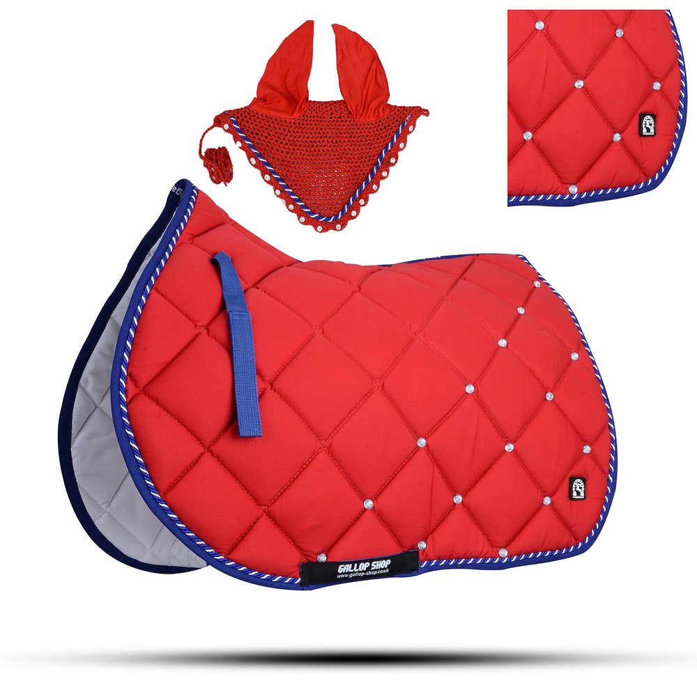 GLP Numnah Horse Saddle Pad with Matching Ear Bonnet (Ship from USA) (Pony, Red)