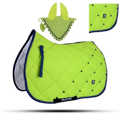 GLP Numnah Horse Saddle Pad with Matching Ear Bonnet (Ship from USA) (Pony, Yellow)