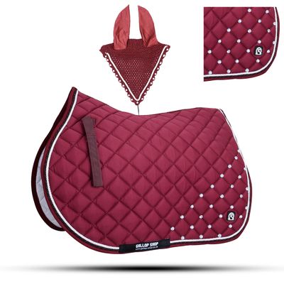 GLP Numnah Saddle Pads with Matchy Bonnet Set with Jewel (Ship from USA) (Full, Maroon)
