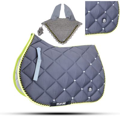 GLP Numnah Horse Saddle Pad with Matching Ear Bonnet (Ship from USA) (Pony, Grey)