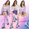 JajaHoho Roller Skates for Women, Holographic High Top Classic Rollerskates, Shiny Double-Row Glitter Four Wheels Quad Skates for Girls, Age 3-50, Indoor &Outdoor (Size 7, Silver Purple) view 4