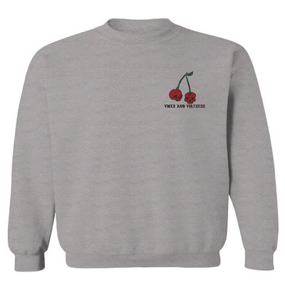 0397. Front and Back Cool Graphic Tattoo Bones Death Vibe Cherry Skull You Live Twice Men's Crewneck Sweatshirt (Light Gray Small)