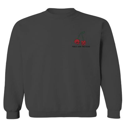 0397. Front and Back Cool Graphic Tattoo Bones Death Vibe Cherry Skull You Live Twice Men's Crewneck Sweatshirt (Characol Medium)